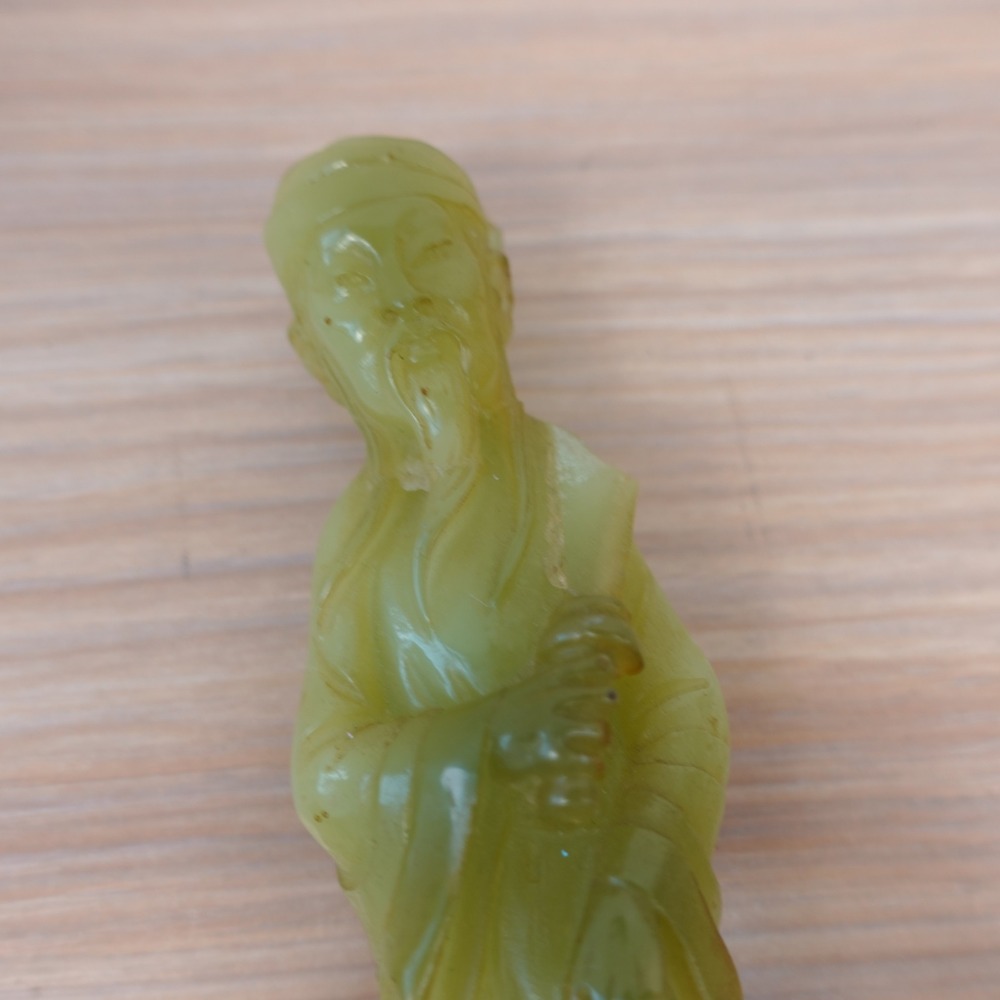 Vintage Chinese Immortal Wise Man Figurine Serpentine Jade Green Hand Carve Art - Picture 8 of 13